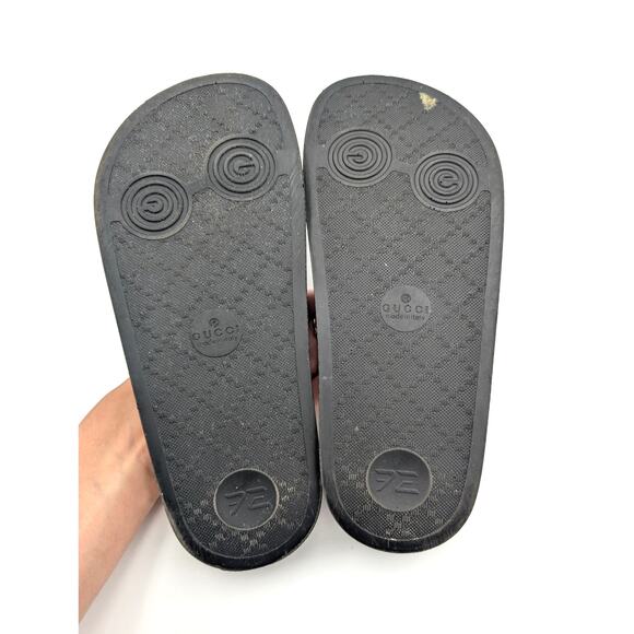 Gucci Black Rubber GG Laser Cut Pool Slide Sandals Unisex Size US W6 EU37 - Picture 7 of 11